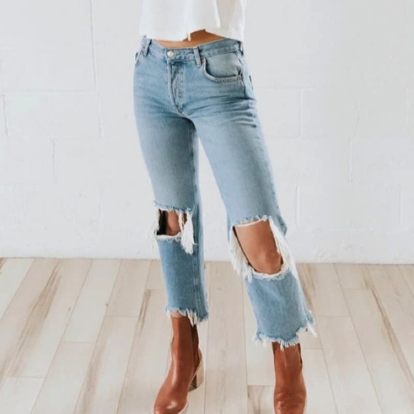 Free People Maggie Mid-Rise Straight Leg Crop Jeans - Picture 1 of 7